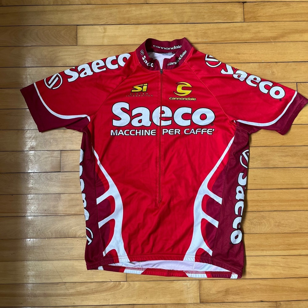 Cannondale Saeco Macchine Per Caffe Cycling Jersey Red Short Sleeve Mens Medium